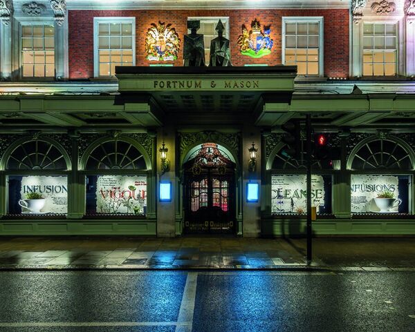 The Fortnum & Mason store front at night