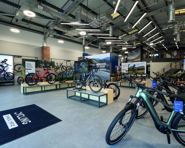 Electric bikes on display in a Giant Bicycles store